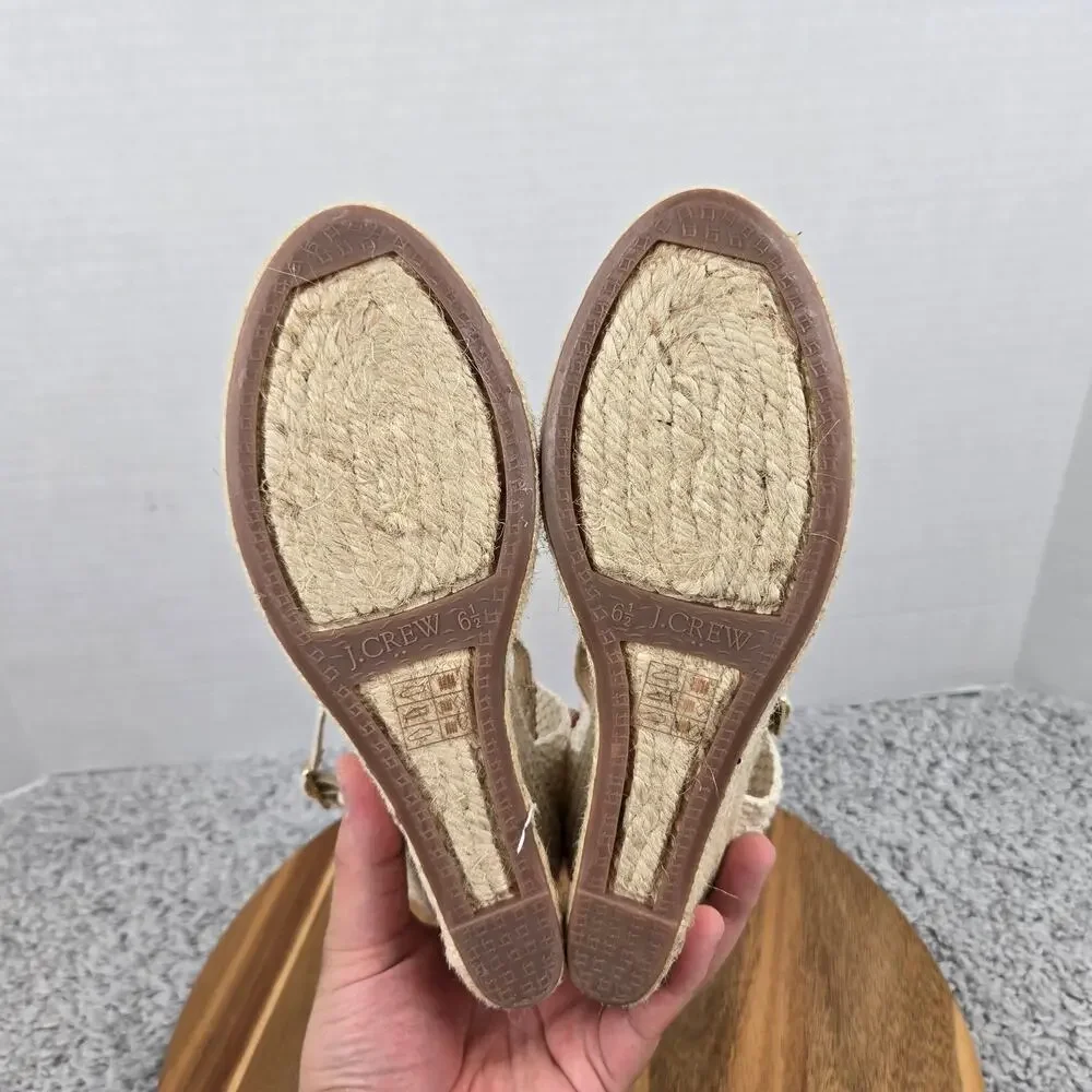 J. Crew Womens 6.5 White Canvas Espadrille Wedge Ankle Strap Casual Sandals